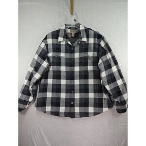 Duluth Trading Co Flapjack Fleece-Lined Shirt Jacket Black White Plaid Men's XL